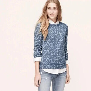 Ann Taylor Loft Blue Animal Print Sweater Crewneck Size XS